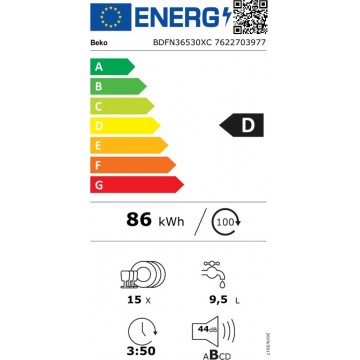 Beko BDFN 36530 XB Ελεύθερο Πλυντήριο Πιάτων για 15 Σερβίτσια Π60xY85εκ. Inox